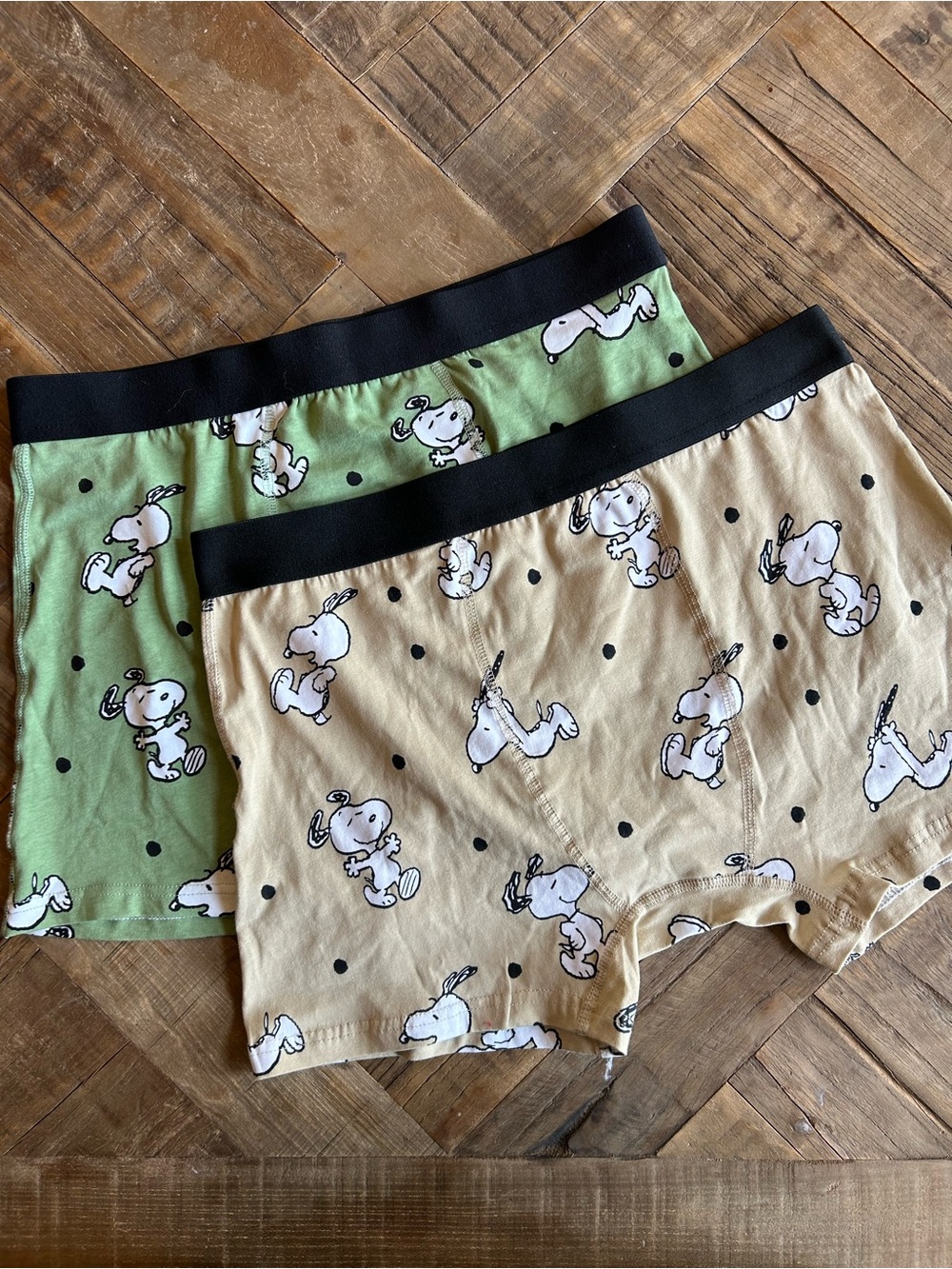 Snoopy Print Boxer Briefs - Green & Cream